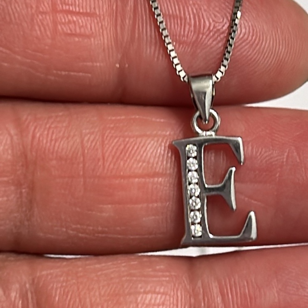 Alphabet #E Pendant, Solid 925 Sterling Silver Pe… - image 5
